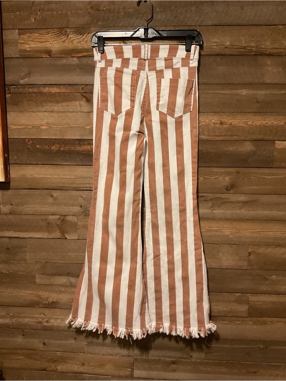 Blue B. Collection Brown White Stripe Flare Jeans Raw Hem Women’s Size Small EUC - Picture 2 of 3